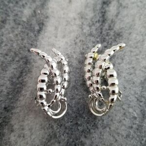 Vintage Emmons Spiky Silver Tone Clip On Earrings, Funky Retro Design, Estate